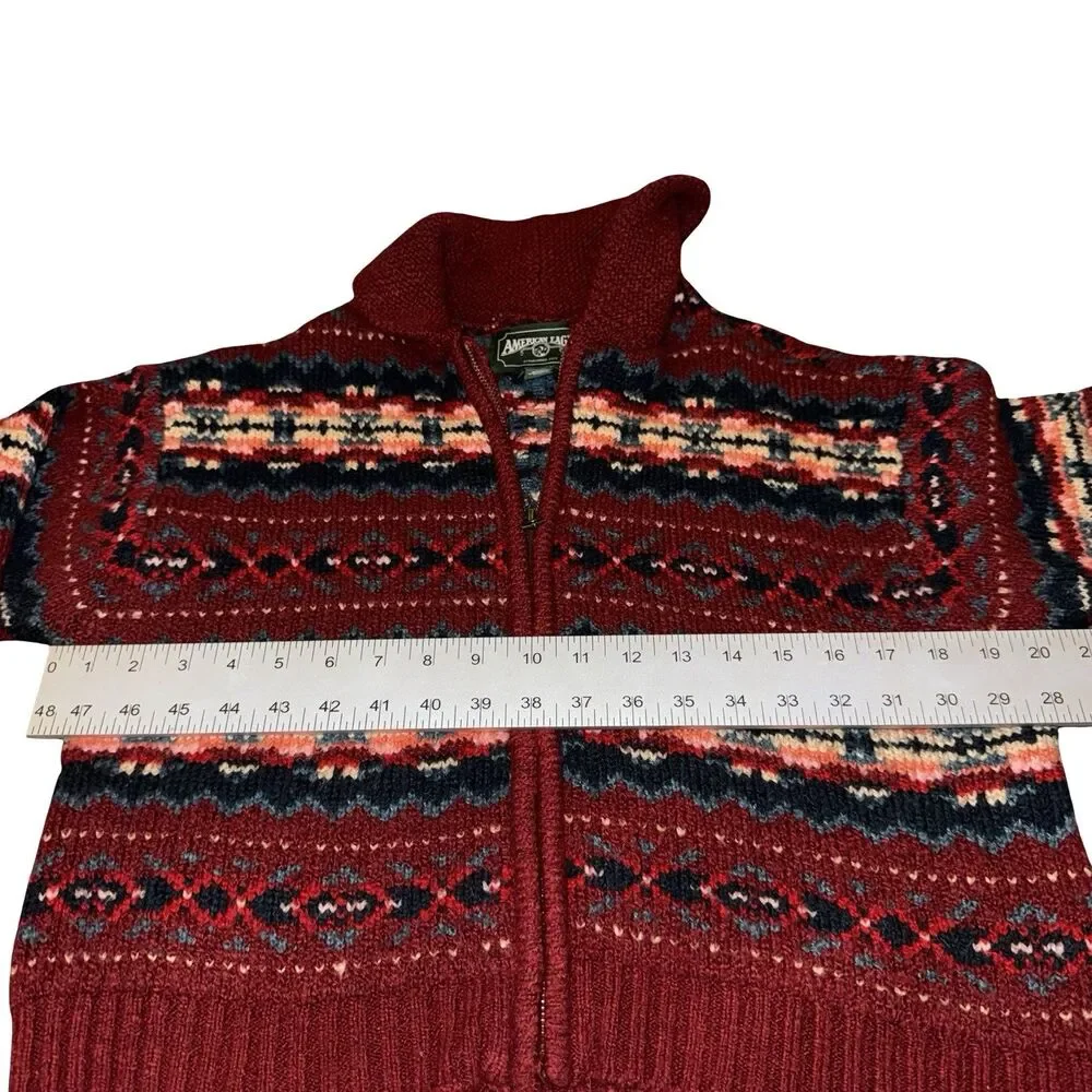 American Eagle‎ Super Soft Red Fair Isle Full Zip Up Cardigan Sweater Size Med